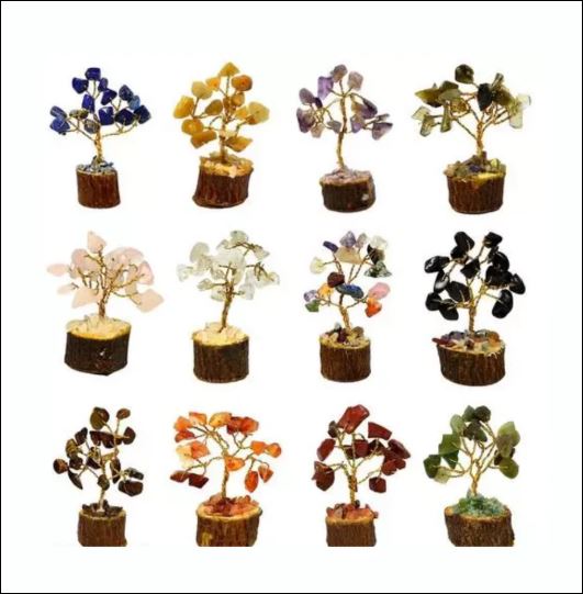 12 Mini Handmade Crystal Trees – Natural Gemstone | Pack of 12